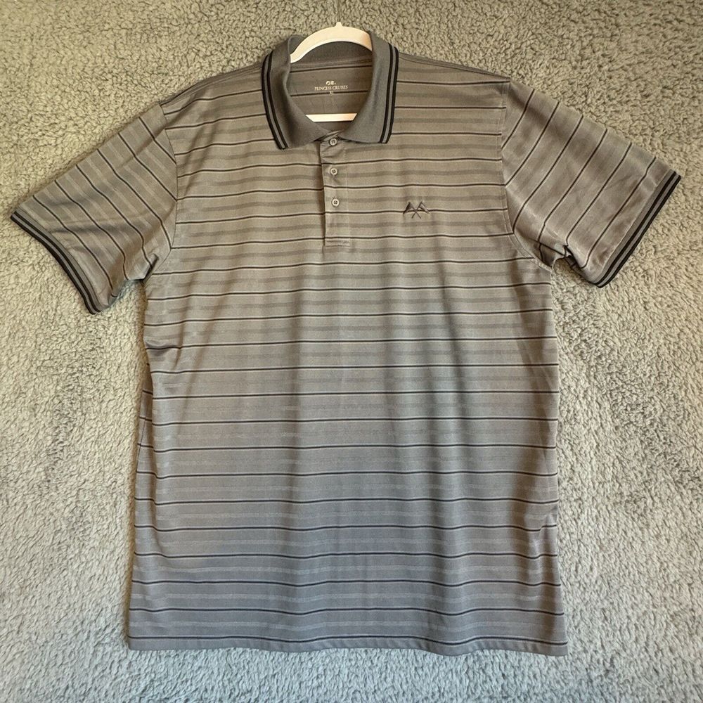 Princess Cruises Men's Gray With‎ Black Stripes Short Sleeve Golf Polo Size XL